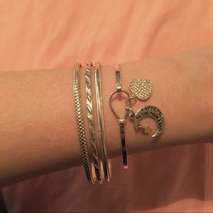 Silver charm bracelet/bangle set, moon and stars